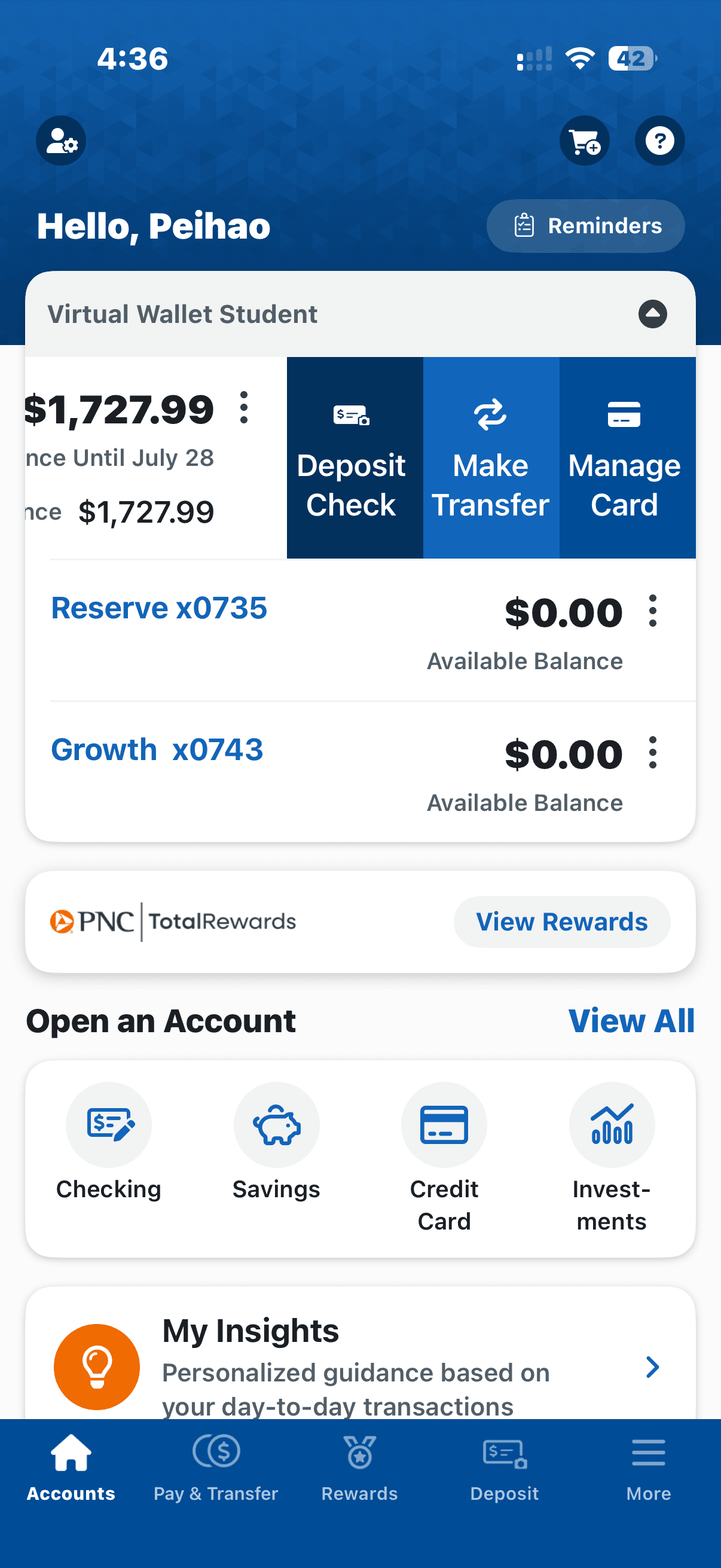 accounts Hub screen 1