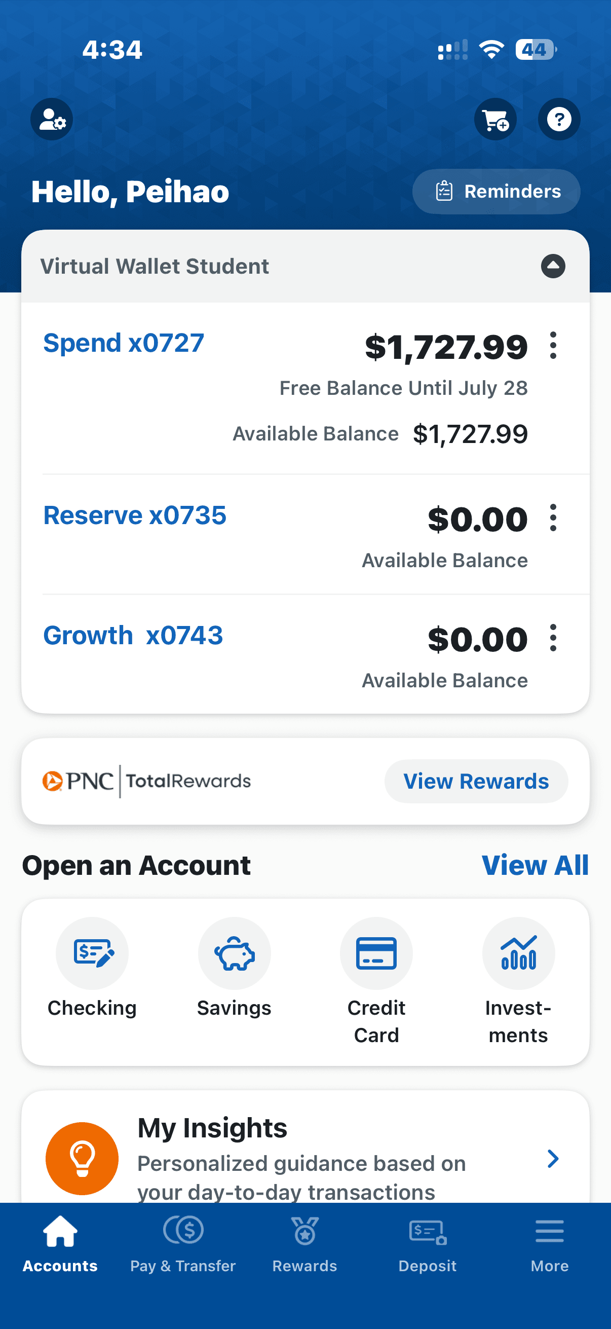 accounts Hub screen 2