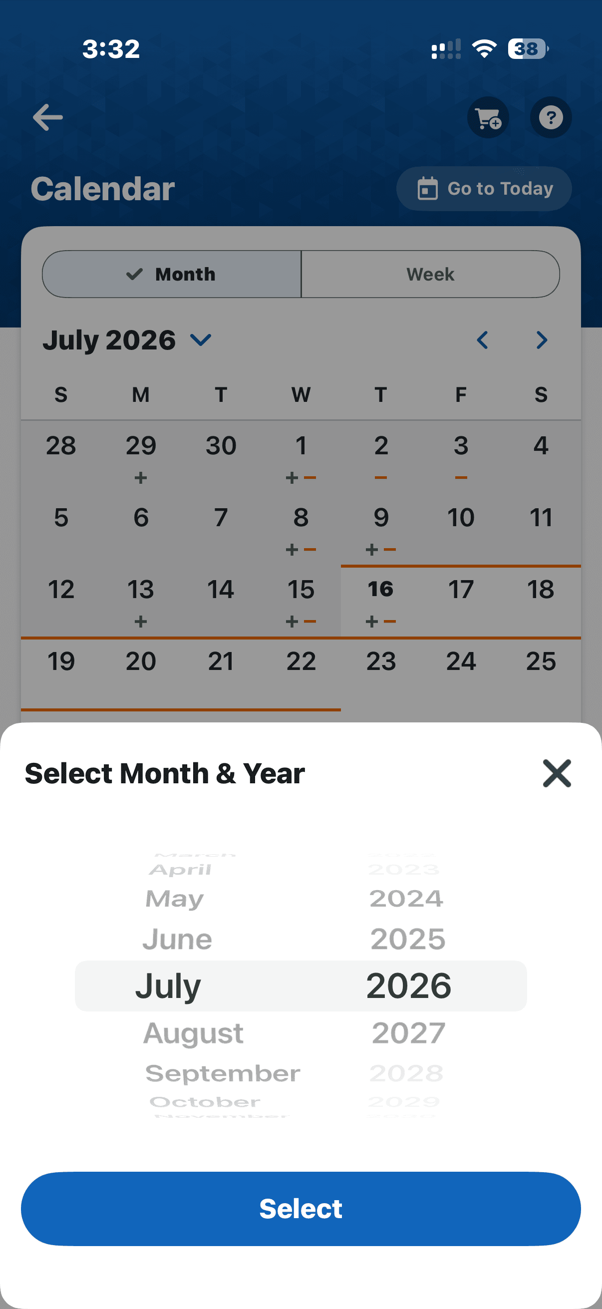 BANKING CALENDAR screen 1