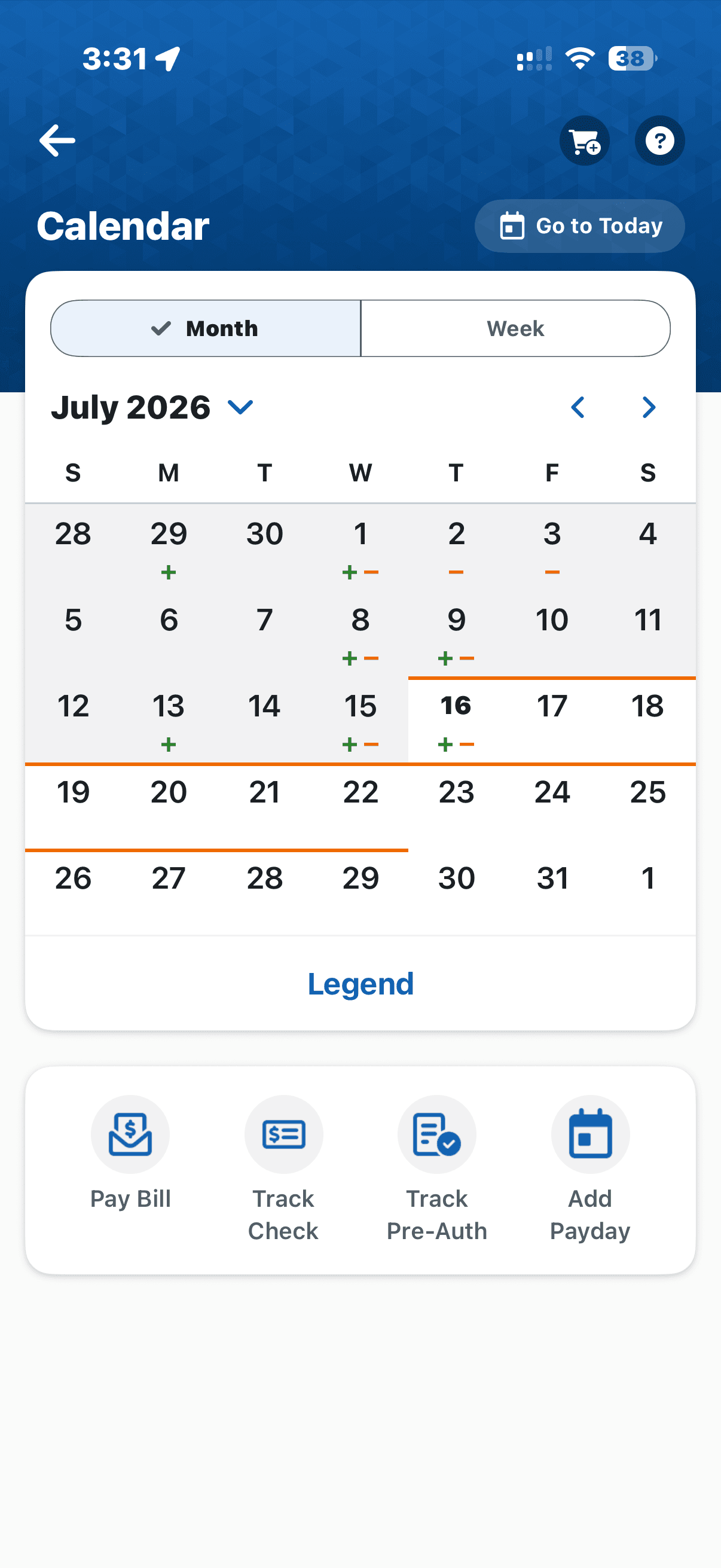 BANKING CALENDAR screen 2