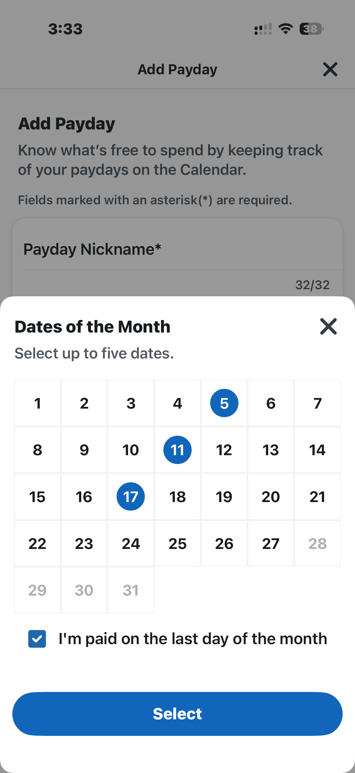 BANKING CALENDAR screen 5