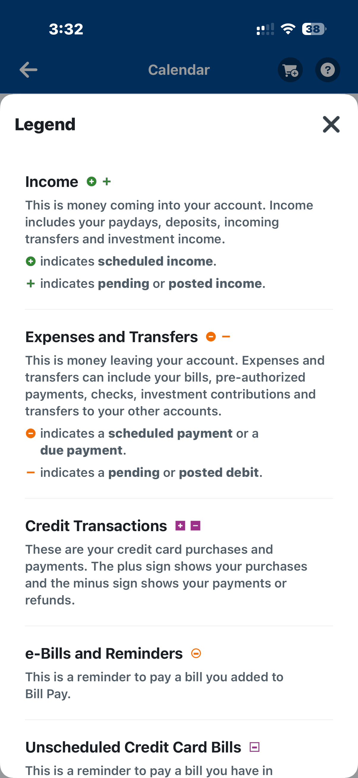 BANKING CALENDAR screen 6
