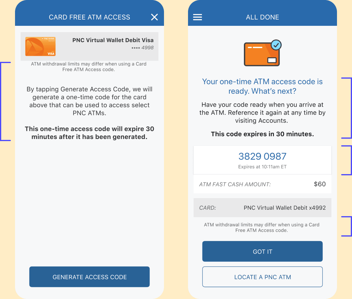 Messy hierarchy, information overload, and exposed access code shown in the app