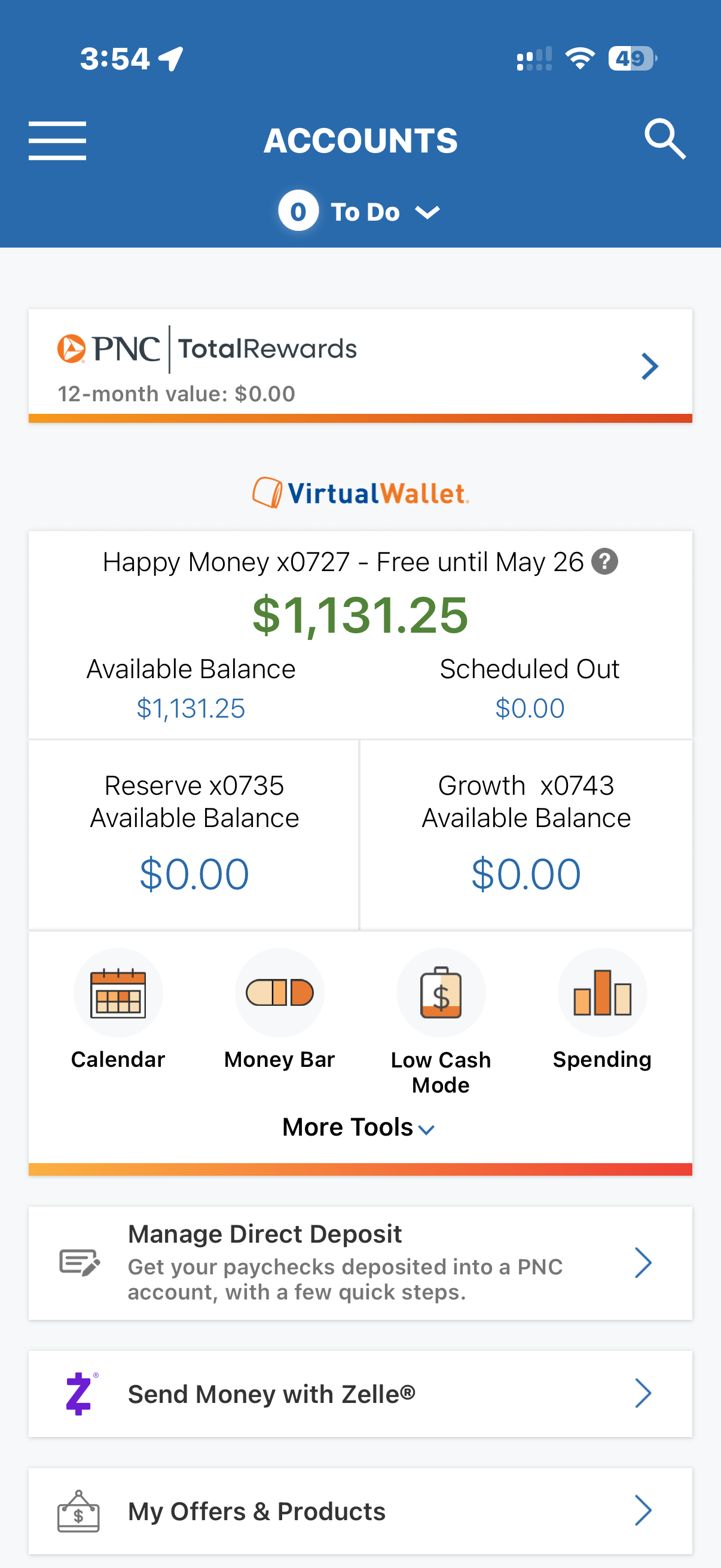Accounts screen