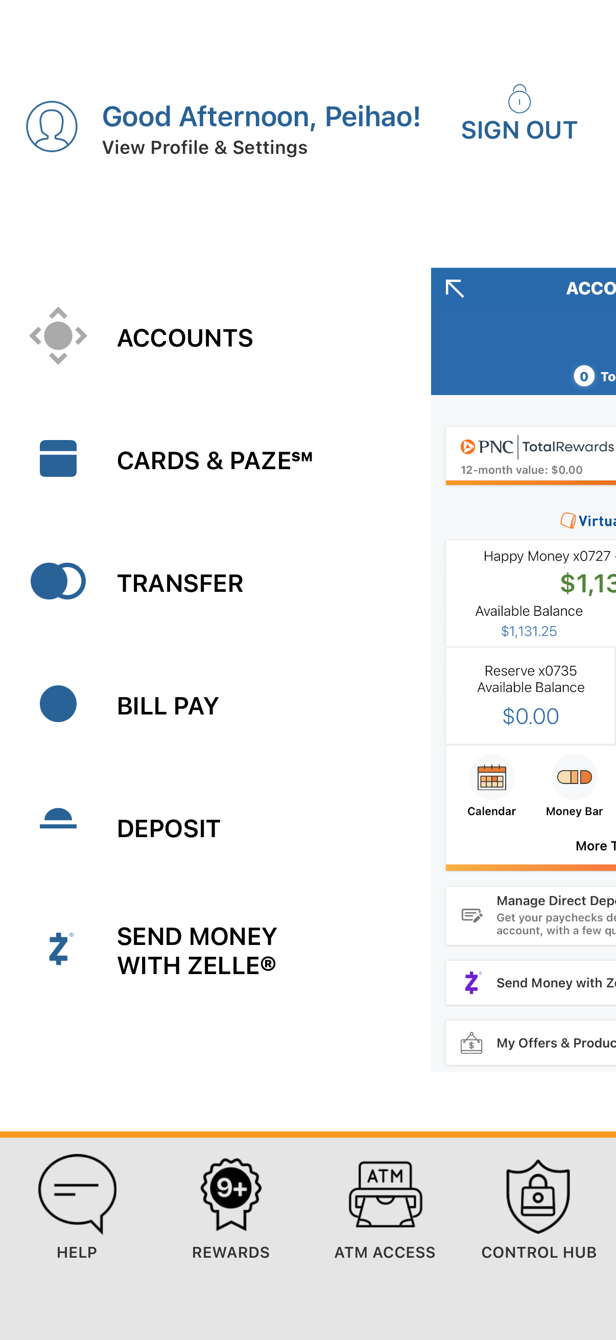 Account activity screen