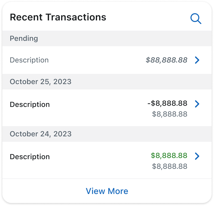 Recent transactions list