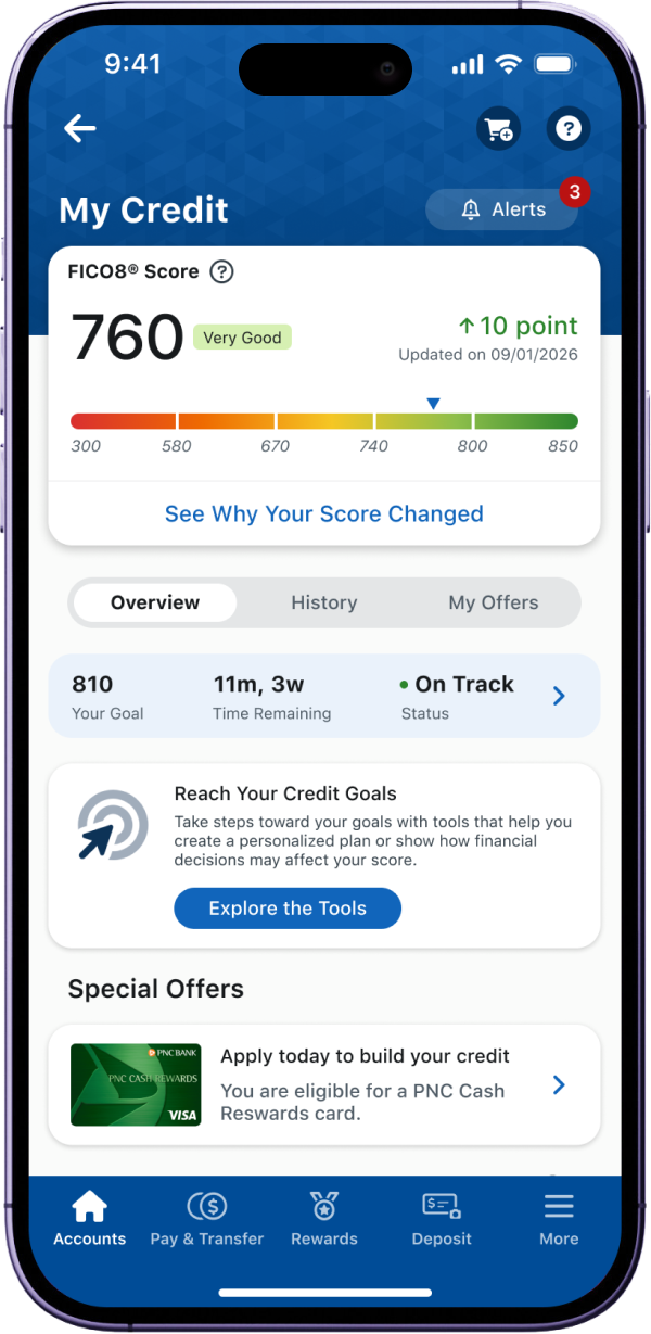 My Credit dashboard in the PNC app