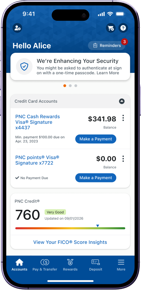 Account summary with the credit score preview card