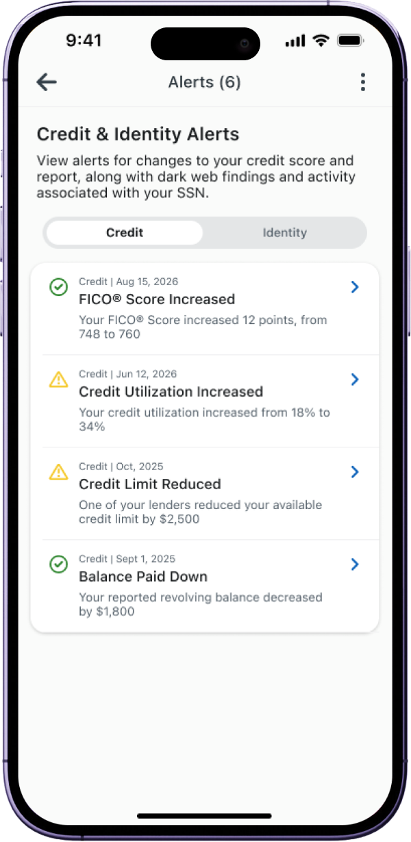 Credit alerts list