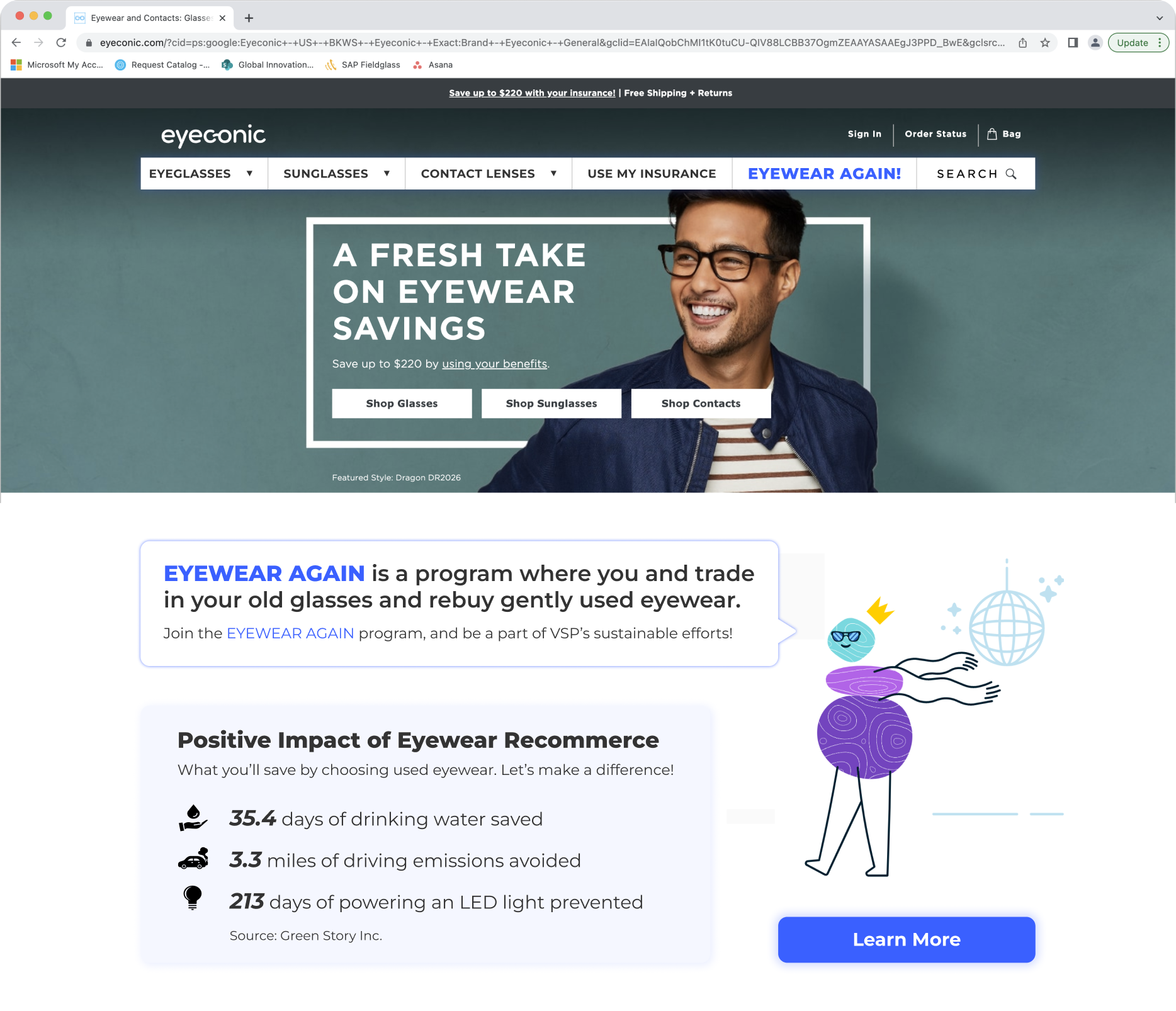 EYEWEAR AGAIN landing page and impact stats