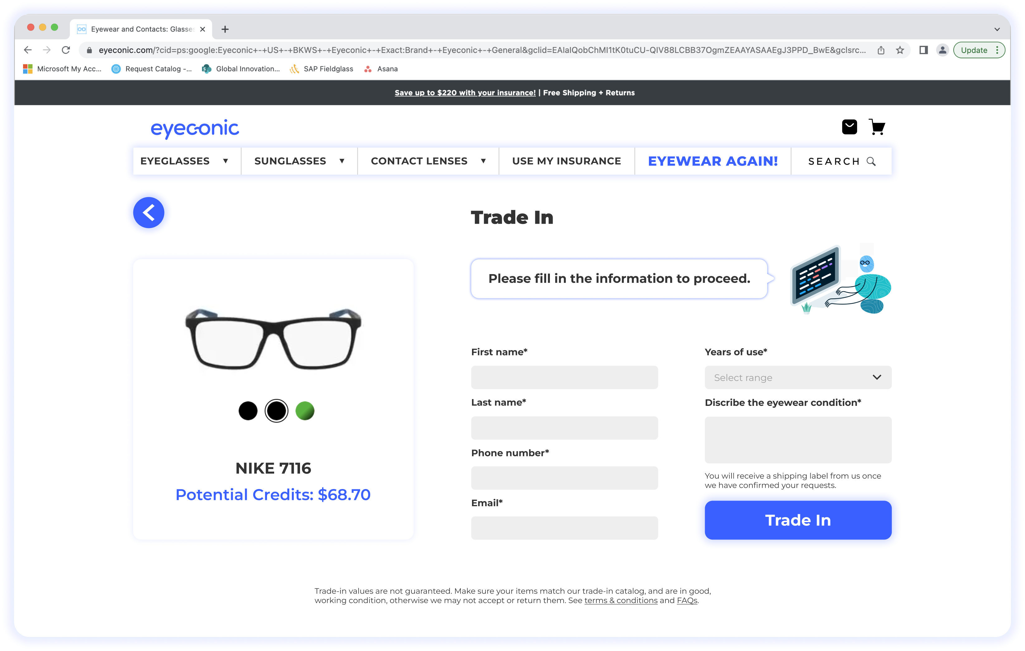 Trade-in details screen